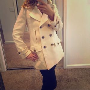 Talbots Cream Double Breasted Pea Coat